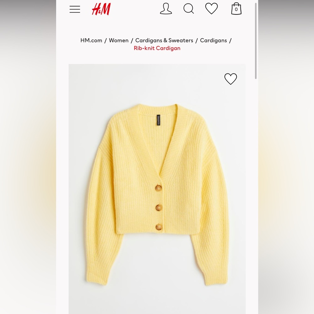 H&M Rib Knit yellow cardigan sweater